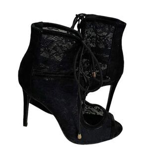 LILIANA Black Stilleto Shoes Lace Up Peep Toe Size 9 Lace Fabric